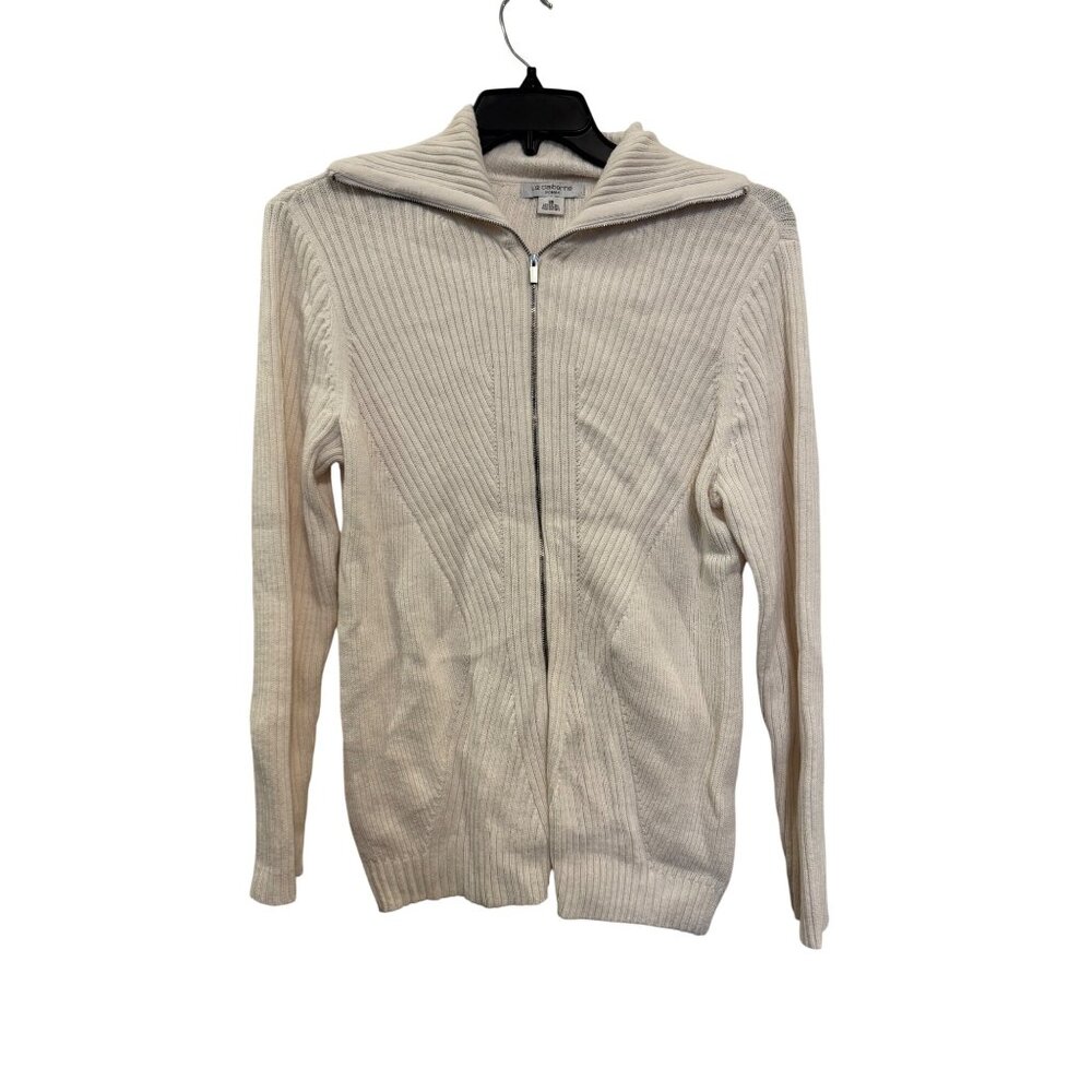 Liz Claiborne Woman Cream Ribbed Zip Up Knit Sweater Jacket 2X Cotton Blend